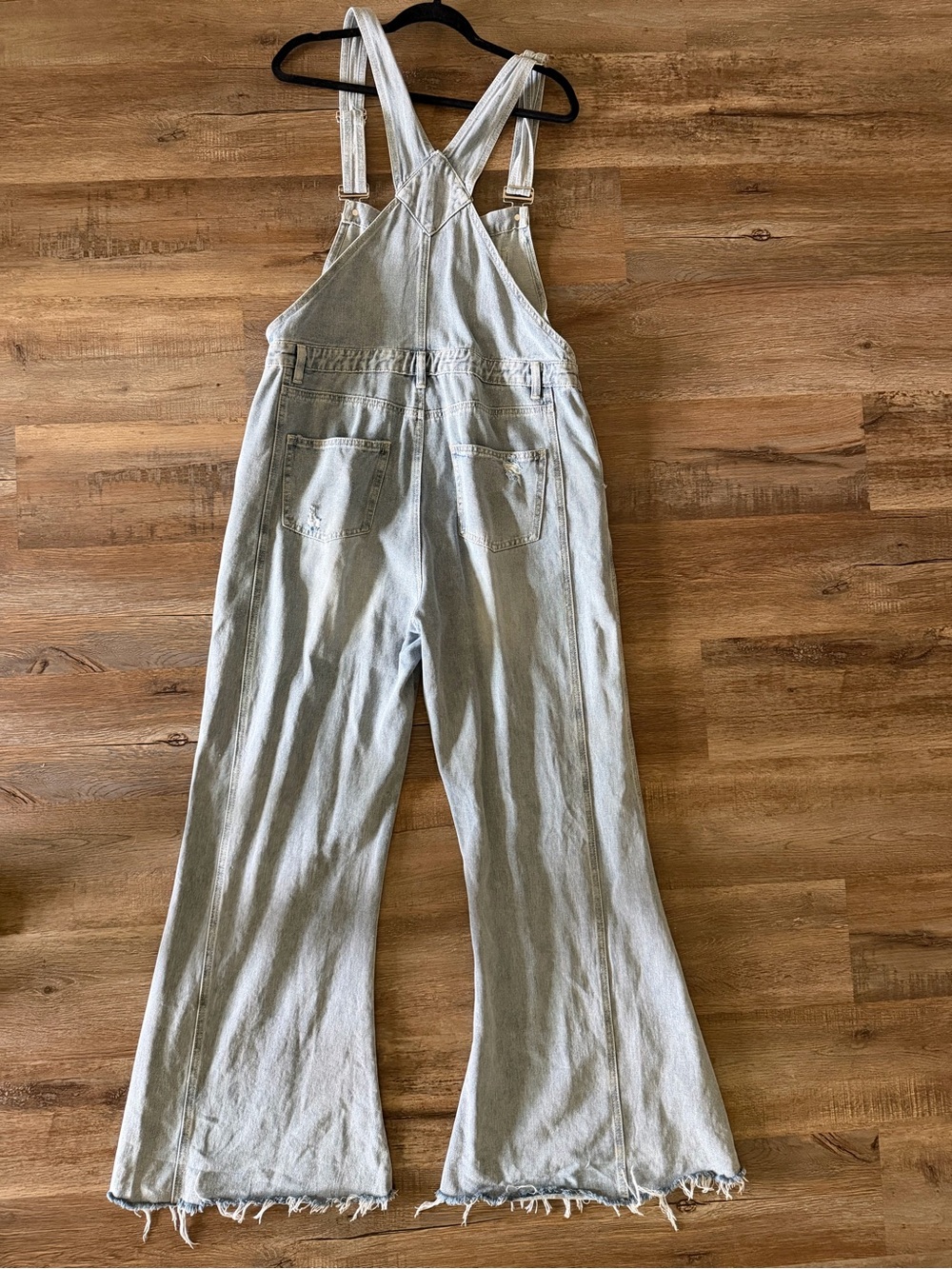Three Bird Nest Light Blue Denim Flared Overalls - Picture 2 of 7